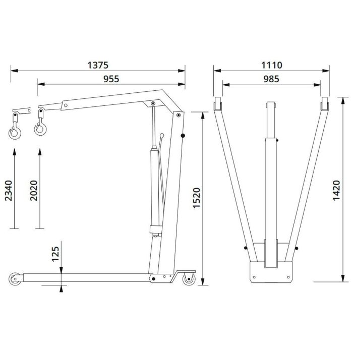 Verkstedkran WJN10 sammenleggbar, 1100 kg