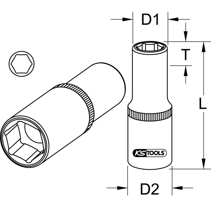 Pipe 1/2" 6-kant 22mm lang