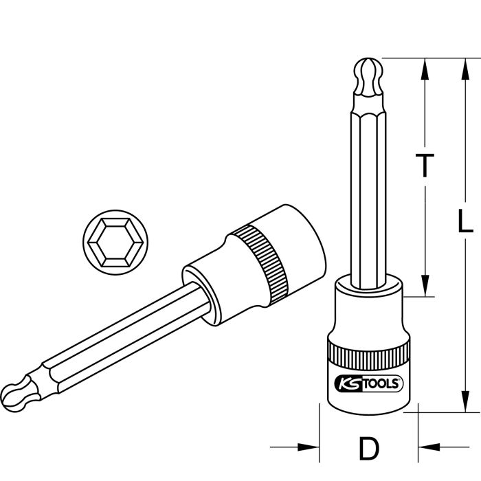 Bitspipe 1/2" unbrako 10mm lang med kule
