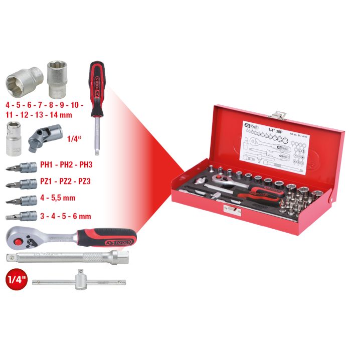 Pipesett 1/4" Metallkasse, 30 deler