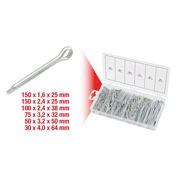 Sortiment Splinter 1,6x25,4mm-4,0x63,5mm, 555 deler
