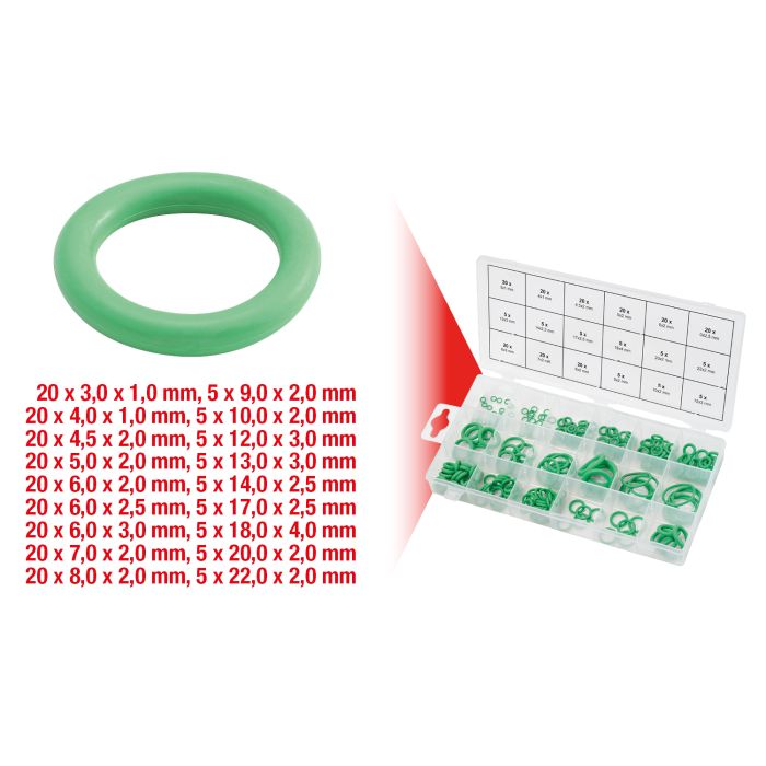 Sortiment O-Ringer Klima, HNBR, innvendig Ø 3-22mm, 225 deler