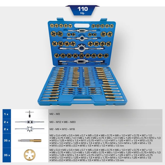 Gjengesett TiN M2-M18, 110 deler