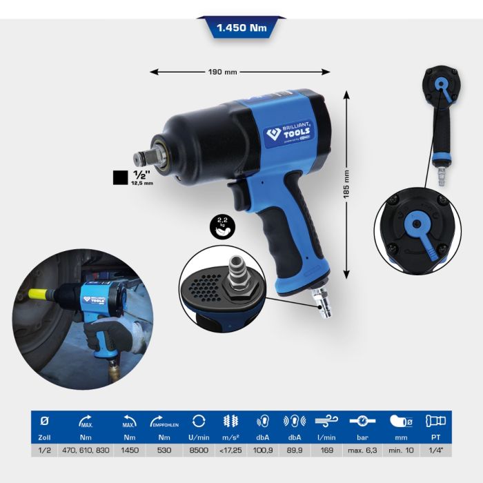 Muttertrekker 1/2" trykkluft 1450 Nm
