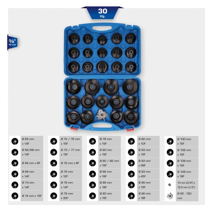 Oljefilterkoppsett 3/8", 30 deler