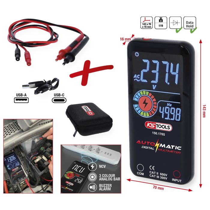 Multimeter Digitalt Automatisk Inkl. Testspisser