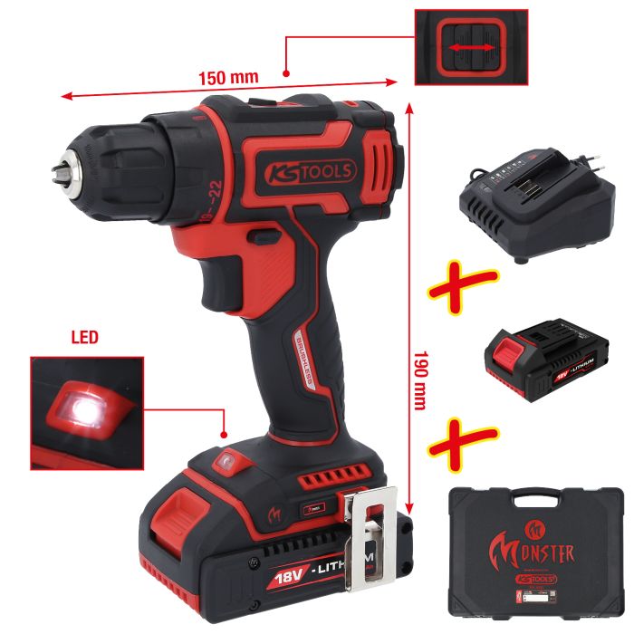 Batteridrill med 1 batteri og lader eMONSTER
