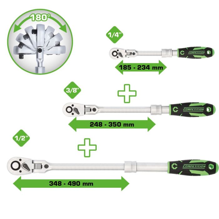 KS Tools Competition teleskopskrallesett 1/4" + 3/8" + 1/2", 3 deler