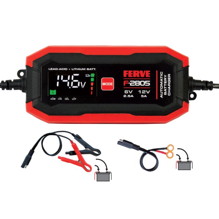 Ferve F-2805 HF-Plus automatisk 6/12v batterilader 5-80ah, 2,5A/5A