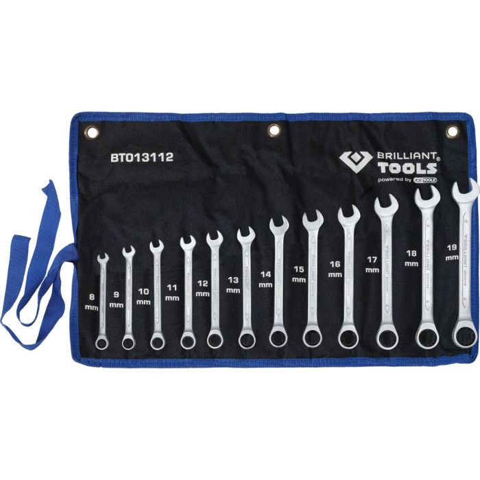 Skrallenøkkelsett rett 8-19mm, 12 deler