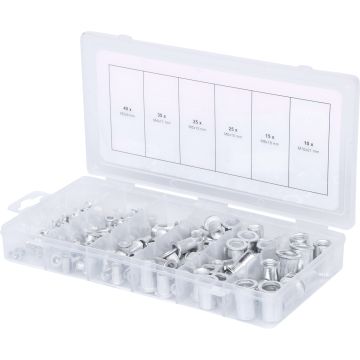 Sortiment Blindnaglemutter aluminium, M3x9mm-M10x21mm, 150 deler