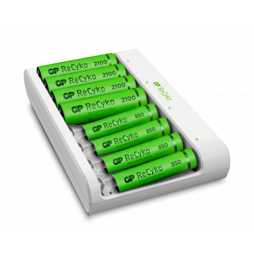 GP ReCyko Batterilader (USB), 8 batterier