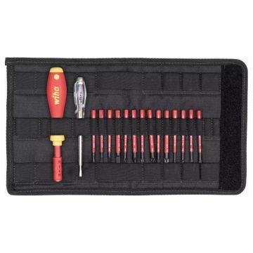 Skrutrekker med bitsholder sett SoftFinish electric slimVario i foldeveske, 17 deler